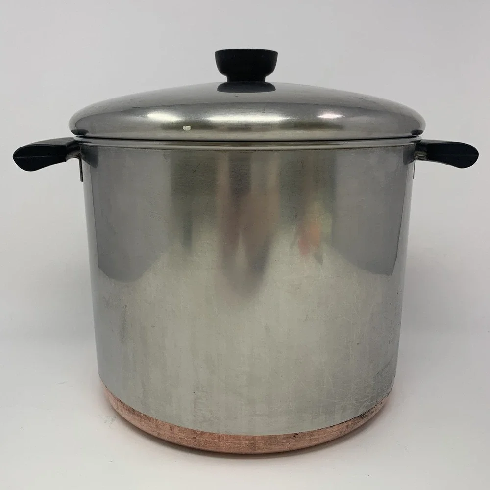 Vintage REVERE WARE 8 Qt Stockpot & Lid Copper Bottom Double Ring Pre-1968 USA